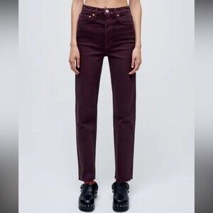 Re/done Originals 70'S Ultra High Rise Stove Pipe Jeans In Washed Plum 31